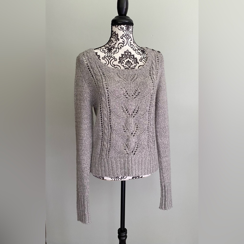 DECREE Juniors Gray Sweater Long Sleeve Open Knit Size XL Button Accents